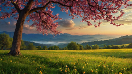 natural scenery background, blue sky mountains, beaches, lakes, forests, beautiful waterfalls
