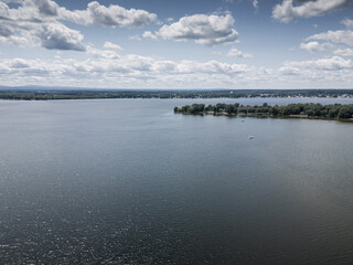 Aerial view of Lake Champlain.
