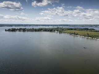 Aerial view of Lake Champlain.
