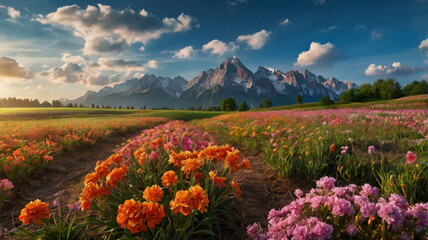 natural scenery background, blue sky mountains, beaches, lakes, forests, beautiful waterfalls