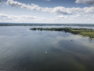 Aerial view of Lake Champlain.