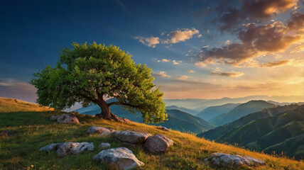 natural scenery background, blue sky mountains, beaches, lakes, forests, beautiful waterfalls