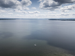 Aerial view of Lake Champlain.