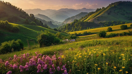 natural scenery background, blue sky mountains, beaches, lakes, forests, beautiful waterfalls