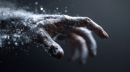 Hand Covered in Glitter with Sparkling Particles