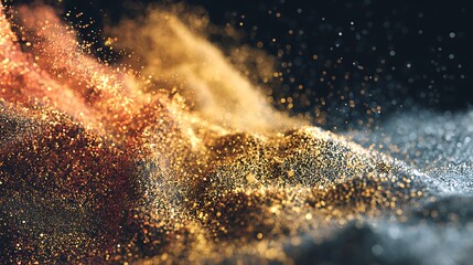 Abstract Particle Cloud with Gold Silver and Bronze Color
