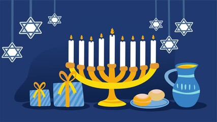 happy hanukkah day with hanukkah candles - Powered by Adobe