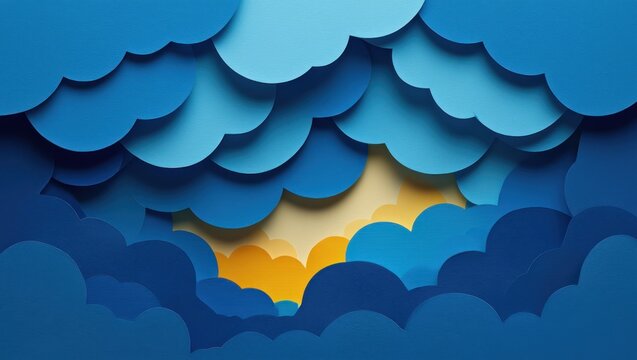 Layered blue clouds with golden light breakthrough