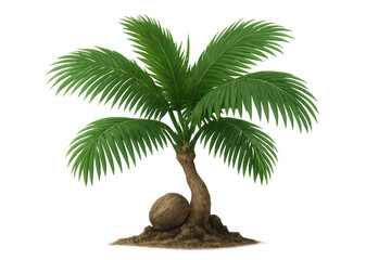 Fototapeta premium Verdant coconut palm bearing ripe fruit, standing against transparent background, ideal for tropical design elements