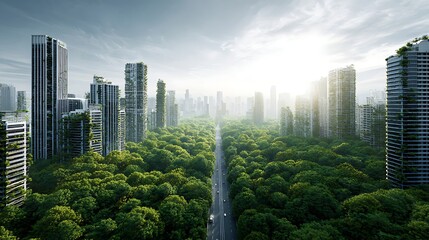 Green Cityscape with Forest and Buildings
