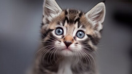 Captivating gaze of a kitten with striking blue eyes in a close up portrait
