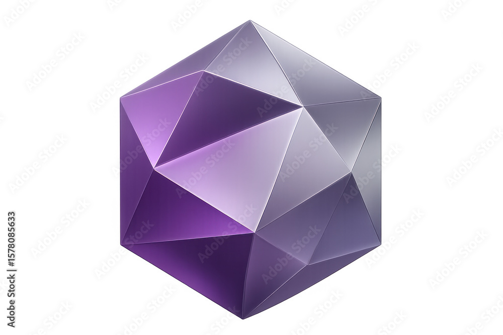 Poster purple icosahedron rotating on transparent background, creating a mesmerizing display of geometric b