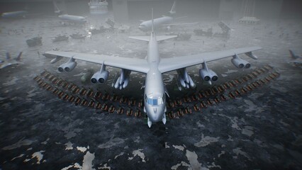 Military american base. American battle heavy bomber. 3d rendering.