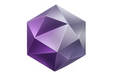 Purple icosahedron rotating on transparent background, creating a mesmerizing display of geometric beauty