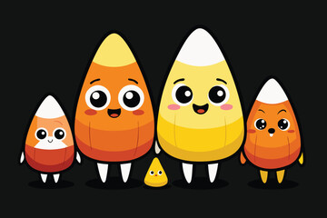 Obraz premium Cute Candy Corn Family Halloween Cartoon Characters