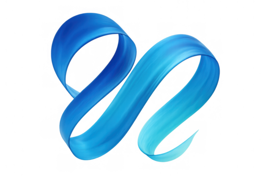 Wavy, swirling, twisting brush stroke of blue paint forming a dynamic ribbon shape against a transparent background, ideal for design projects