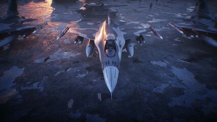 Military american base. American fighter jet. 3d rendering.