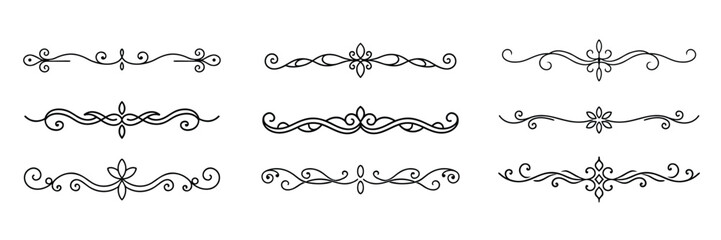 Elegant Flourish Dividers: Decorative Swirl and Scroll Line Ornaments for Design Projects.