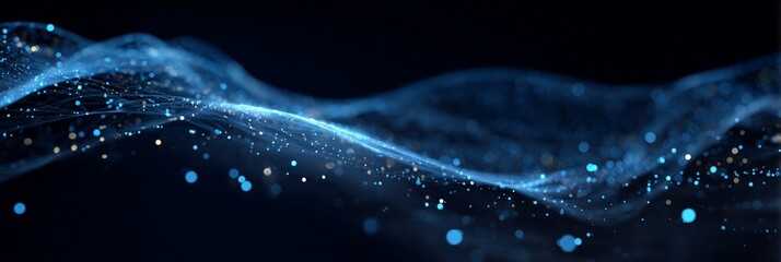 Abstract Blue Wave with Glowing Particles on Dark Background