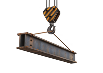crane hook with construction metal beam on a transparent background