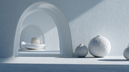 White Architectural Arches and Spheres