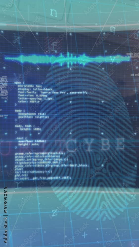Aufkleber animation of data processing and security fingerprint over blue background