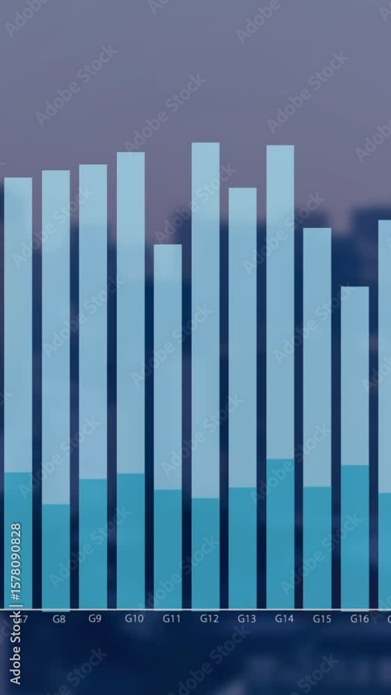 Poster animation of moving columns over data processing on black background