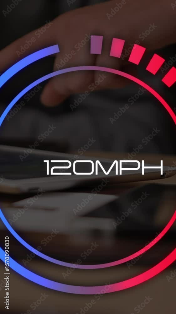 Aufkleber animation of speedometer over hands of man using tablet