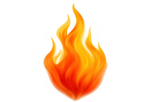 Bright burning fire flames effect on transparent background, perfect for creative projects related to heat, energy, and danger