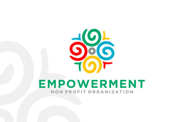 Colorful logo for a non-profit organization focused on empowerment. Mandala ornament humanity icon vector illustration.
