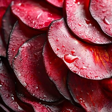 closeup of kokum rind slices on clean surface deep maroon color wrinkled texture macro tropical fruit photography