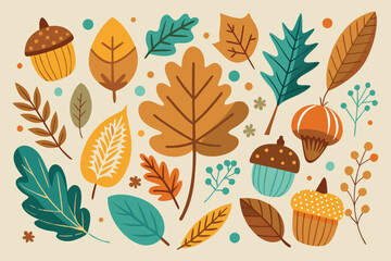 Autumn Harvest Collection Fall Leaves Acorns Pumpkins