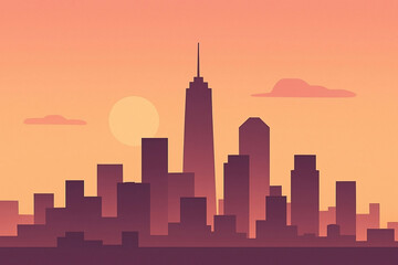 Fototapeta premium City Skyline at Sunset with Tall Buildings and Sun