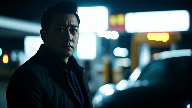 Asian Business Elite Deep in Thought at Night