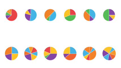 Set of Colorful Pie Charts for Data Analysis and Visual Representation, perfect for dashboards