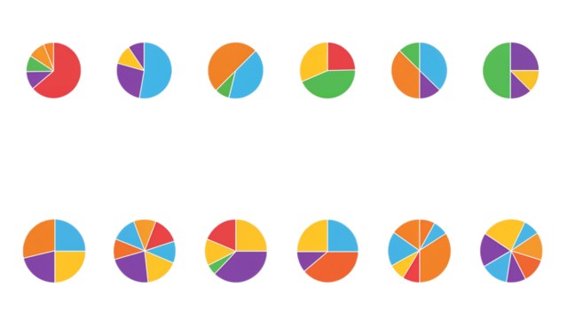 Set of Colorful Pie Charts for Data Analysis and Visual Representation, perfect for dashboards