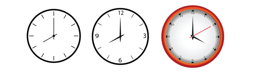 Clocks icons set, set of three clock icons 