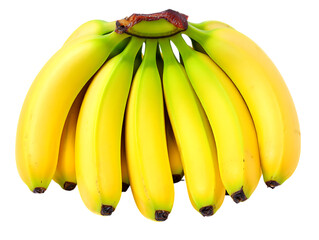 Bunch of ripe yellow bananas with green tips isolated on transparent background