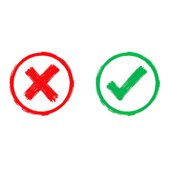 Hand-painted checkmark and cross symbols in green and red circles.