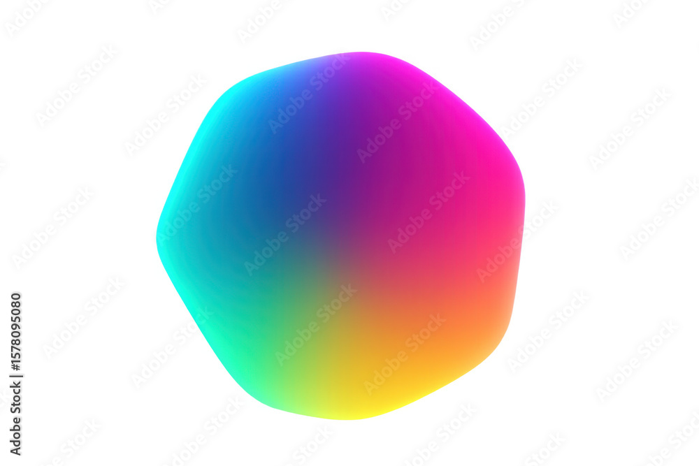 Poster vibrant gradient blob shifting through rainbow hues, floating on transparent backdrop, blending dyna
