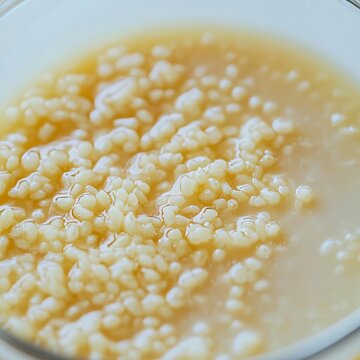 closeup of shio koji in a glass bowl creamy fermented rice texture macro Japanese seasoning photography clean white background
