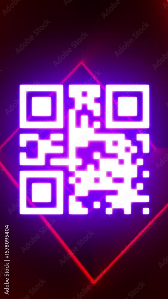 Poster animation of qr code in looping rhombus tunnel against abstract background