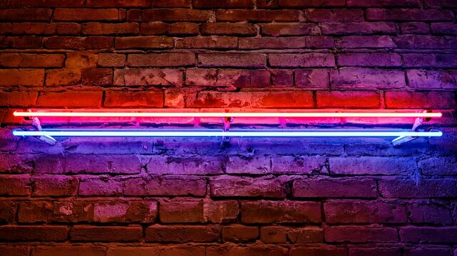 Neon lights illuminating a brick wall in a vibrant urban setting at night