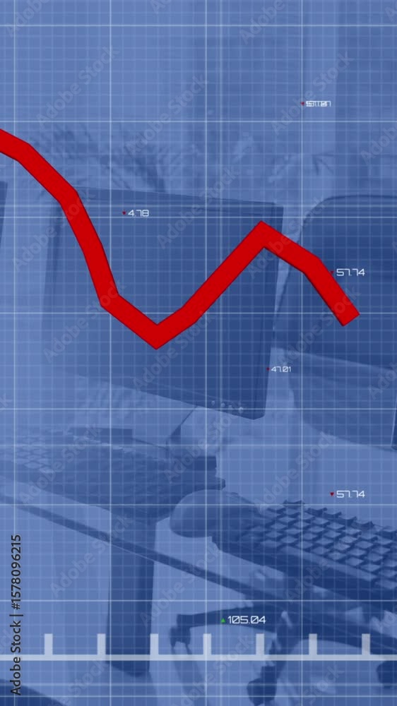 Poster Animation of statistical data processing against close up of desks at office