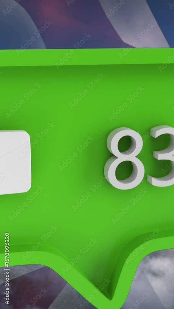 Aufkleber animation of message icon with numbers on speech bubble with flag of usa