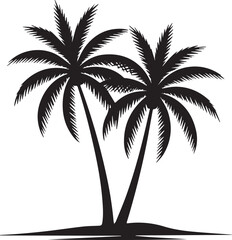 Tropical beach scene with silhouetted palm trees against a summer sky