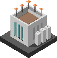 Fototapeta premium Flat 3D power substation in isometric view, energy grid with white background.