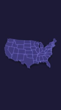 3D Animated Political Map with United States of America Outline Highlighted.