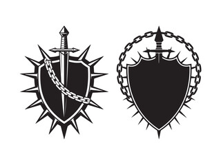 Fototapeta premium Gothic Sword Shield Silhouette Vector on White Background