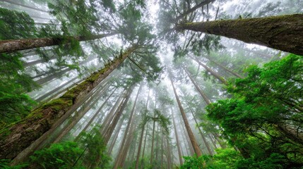 Lush forest canopy, looking upward